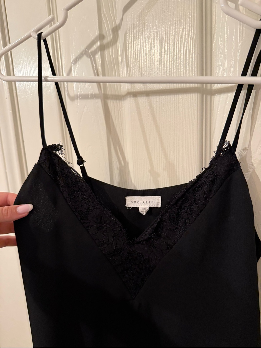 Socialite Black Satin Lace-Trim Slip Cami